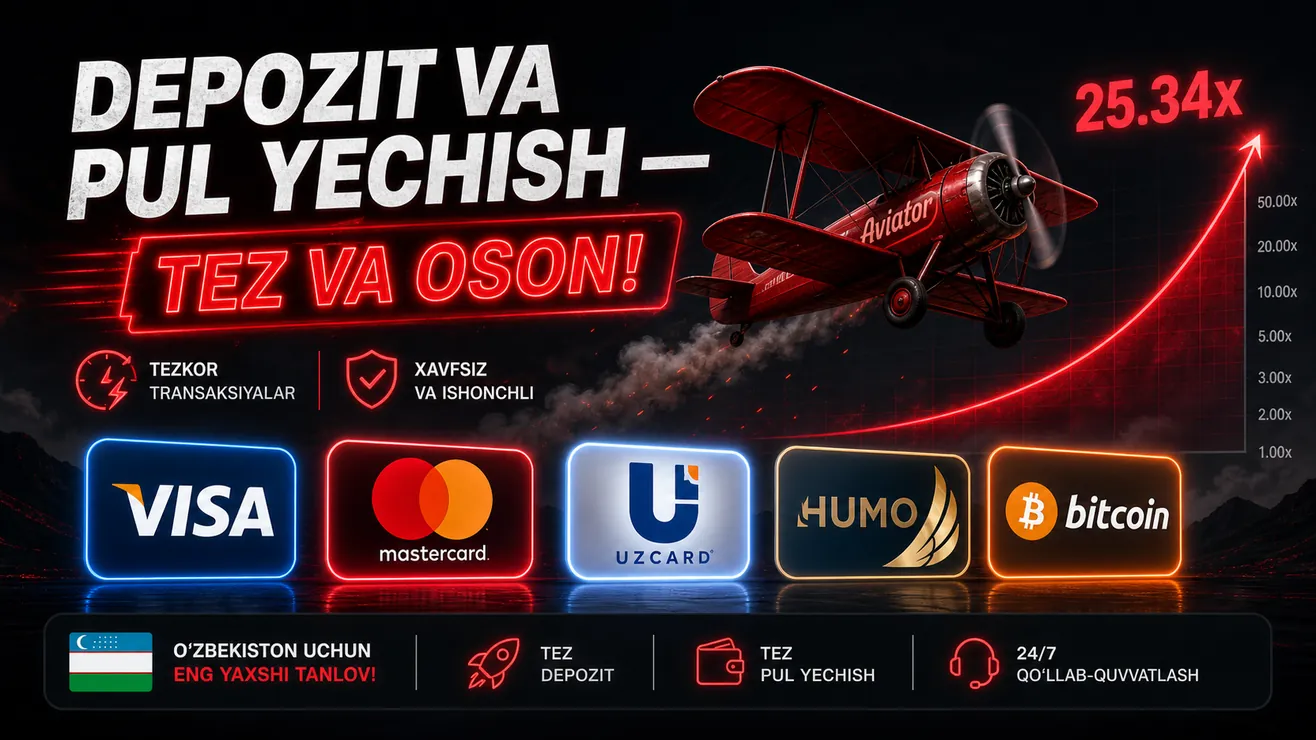 Aviator depozit va pul yechish O'zbekiston UzCard Humo kripto